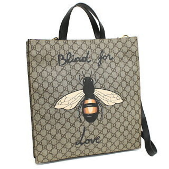Gucci Animalier Tote Bag GG Supreme Leather beige bee motif Blind Love - Picture 1 of 8